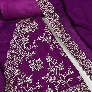 Purple Vichitra Silk Dress Material with Sequins Embroidery