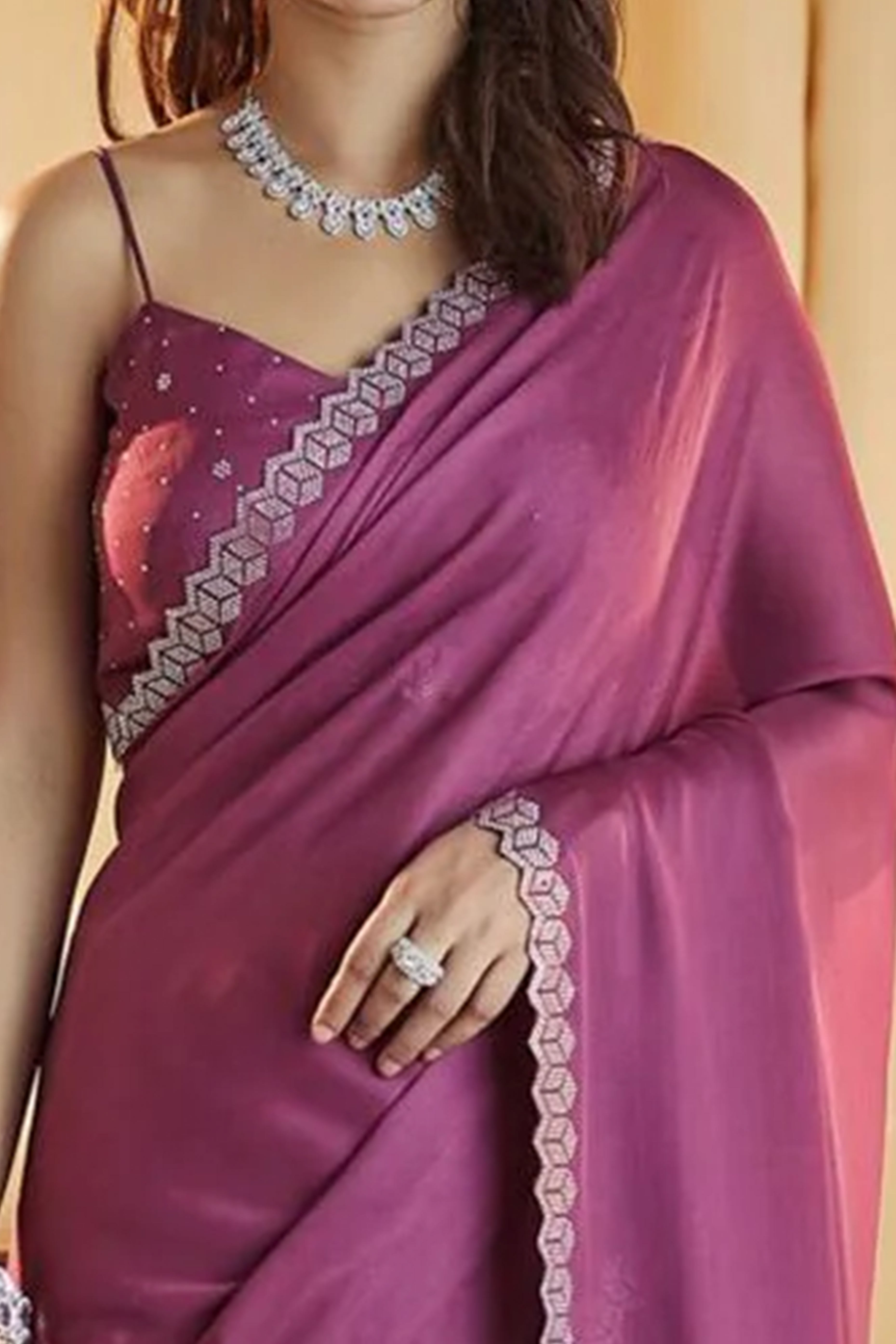 Partywear Mauve Chiffon Saree Adorned with Sparkling Stones
