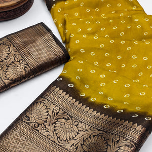 Mustard Bandhani Design Dola Silk Saree with Classic Zari Detailing
