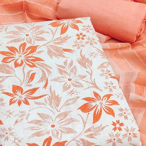 Pure Cotton Orange Dress Material with Delicate Floral Prints