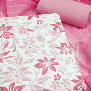 Pure Cotton Pink Dress Material with Delicate Floral Prints