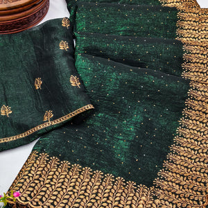Mehendi Green Chiffon Saree with Shimmering Stone Detailing