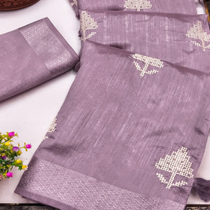Mauve Embroidered Art Silk Saree Adorned with Classic Zari Weaving Details