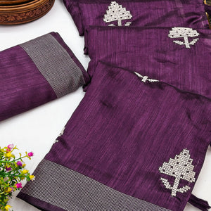 Purple Embroidered Art Silk Saree Adorned with Classic Zari Weaving Details