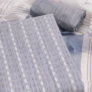 Classic Sky Blue Pure Cotton Dress Material Featuring Intricate Weaving