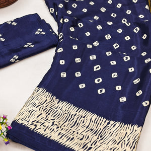 Navy Blue Bandhani Printed Chiffon Saree With Traditional Appeal