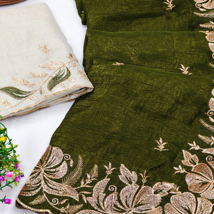 Green Golden Thread Embroidered Chiffon Saree for Elegant Evening & Celebration Styling