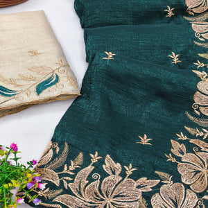 Morpich Green Golden Thread Embroidered Chiffon Saree for Elegant Evening & Celebration Styling