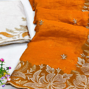 Mustard Golden Thread Embroidered Chiffon Saree for Elegant Evening & Celebration Styling