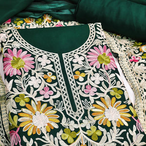 Elegant Green Floral Thread Embroidered Rayon Dress Material