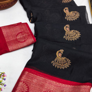 Festive Black Dola Silk Saree Enhanced with Ornate Zari Weaving