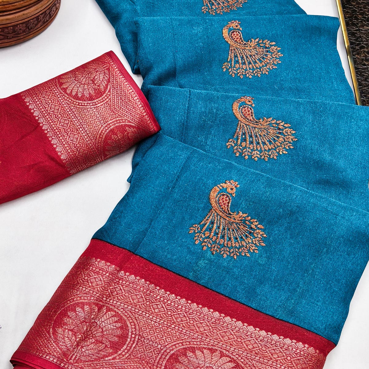Festive Blue Dola Silk Saree Enhanced with Ornate Zari Weaving