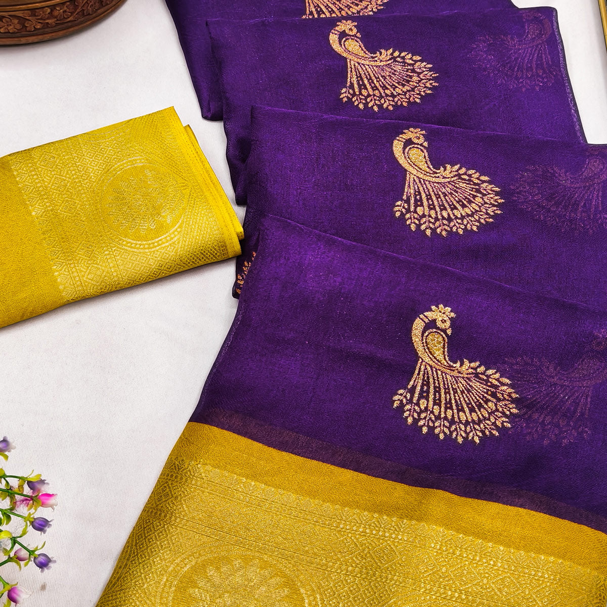 Festive Purple Dola Silk Saree Enhanced with Ornate Zari Weaving