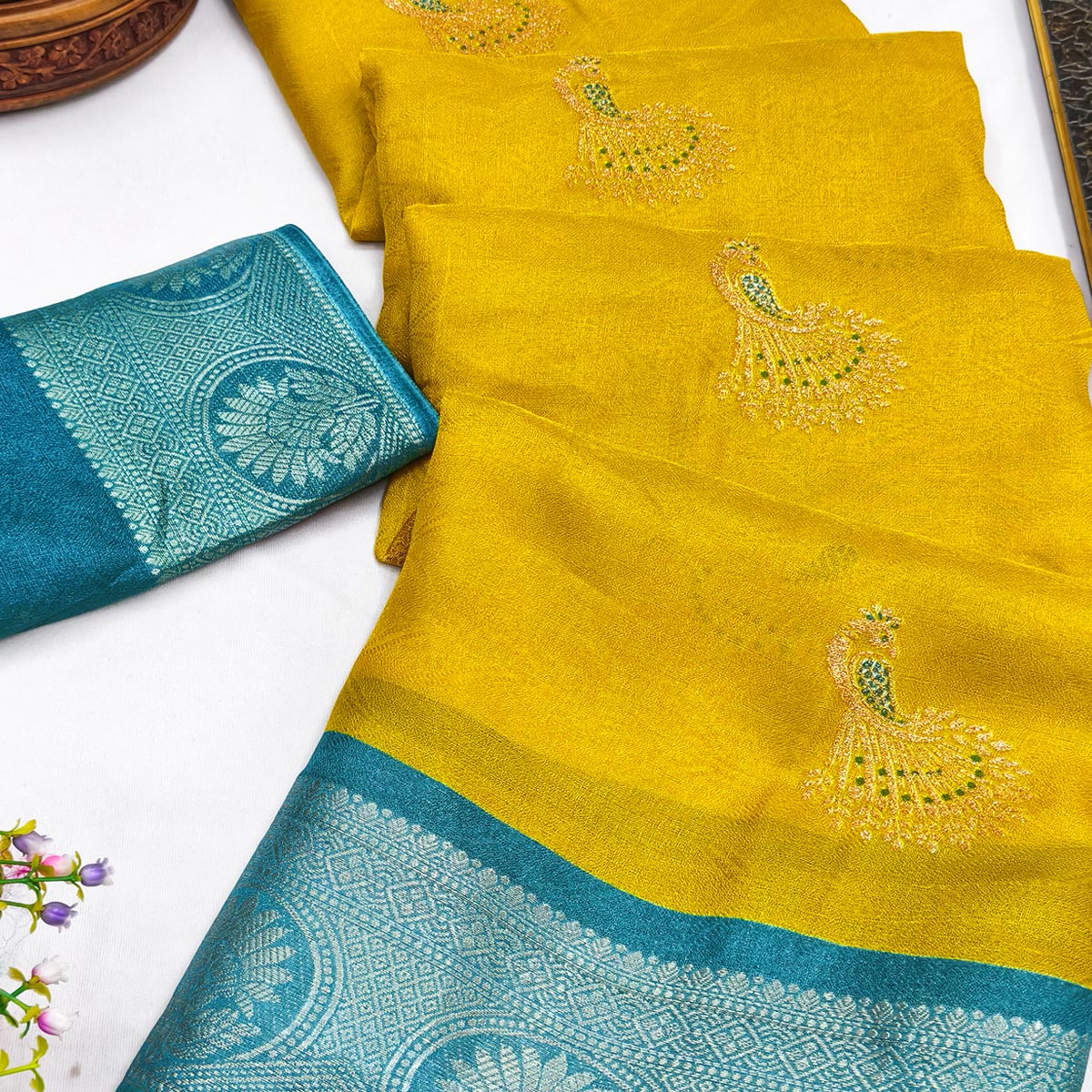 Festive Yellow Dola Silk Saree Enhanced with Ornate Zari Weaving