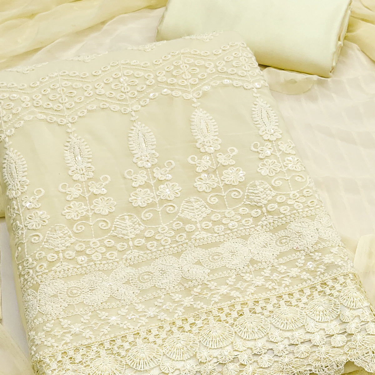 Stunning Yellow Floral Embroidery With Sparkling Sequins Work Georgette Dress Material