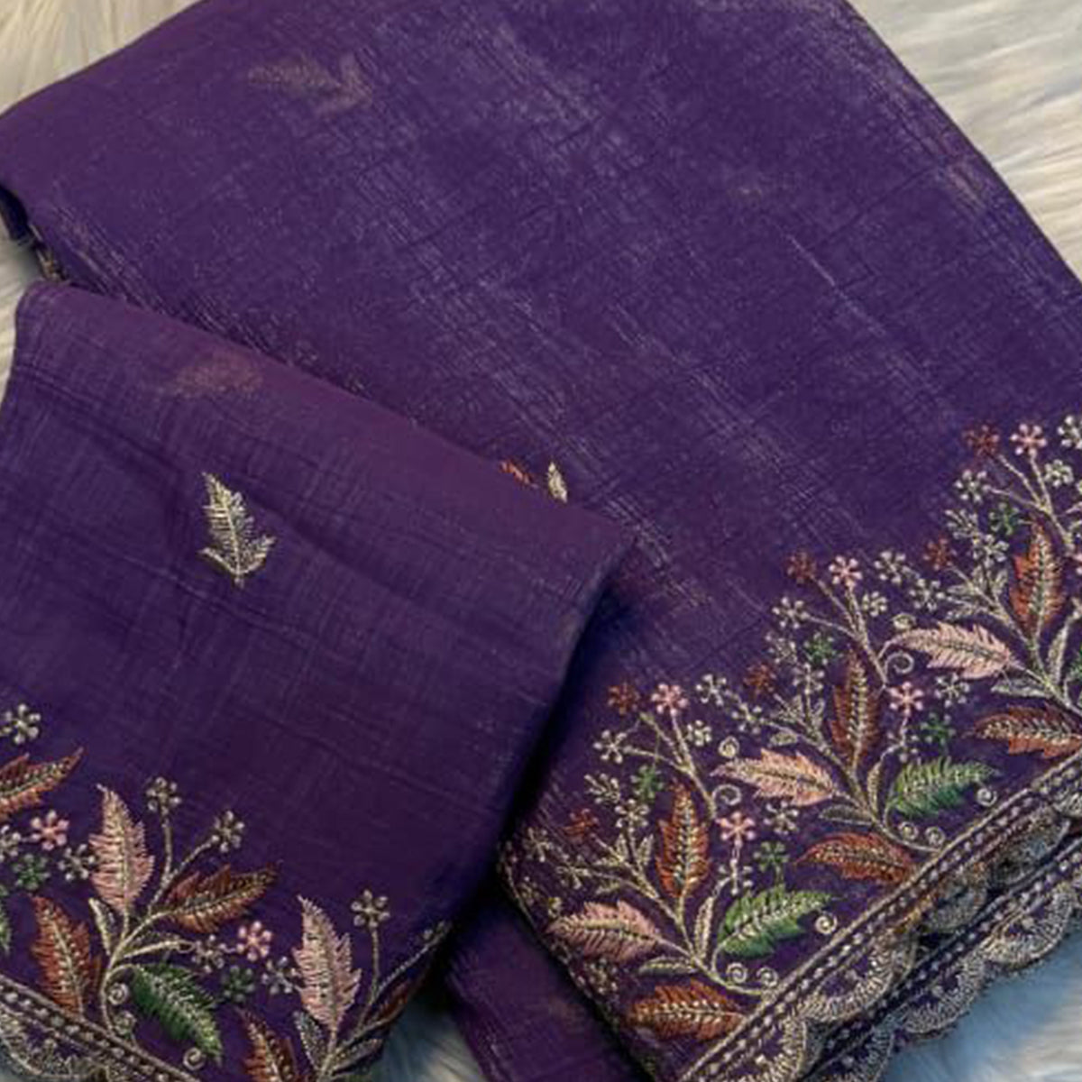 Mesmerizing Purple Chiffon Saree Showcasing Artistic Floral Embroidery For A Luxurious Appeal