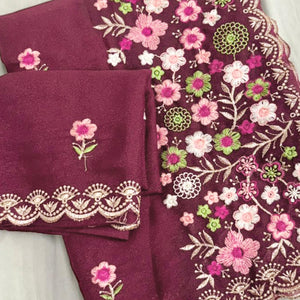 Graceful Maroon Georgette Saree Featuring Exquisite Floral Thread Embroidery Work