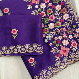 Graceful Purple Georgette Saree Featuring Exquisite Floral Thread Embroidery Work