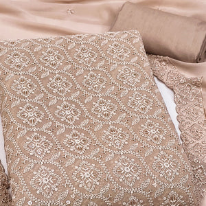 Stunning Brown Floral Embroidery With Sparkling Sequins Work Georgette Dress Material