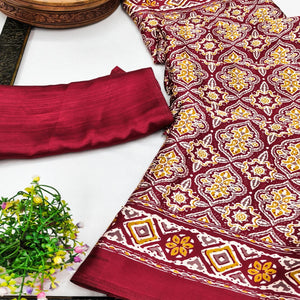 Charming Red Mill Printed Crepe Silk Saree Adorned With Vibrant Floral Design