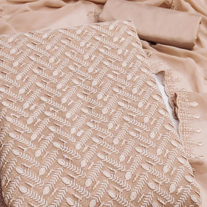 Lightweight Beige Georgette Dress Material Adorned with Beautiful Floral Embroidery