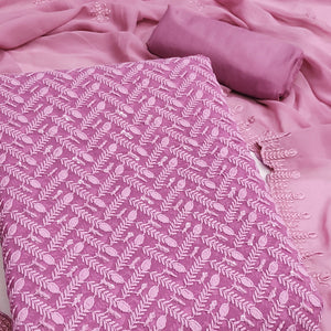 Lightweight Pink Georgette Dress Material Adorned with Beautiful Floral Embroidery