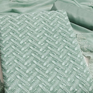 Lightweight Sage Green Georgette Dress Material Adorned with Beautiful Floral Embroidery
