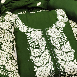 Bottle Green Rich Viscose Dress Material Highlighted with Refined Floral Thread Embroidery