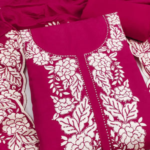 Pink Rich Viscose Dress Material Highlighted with Refined Floral Thread Embroidery