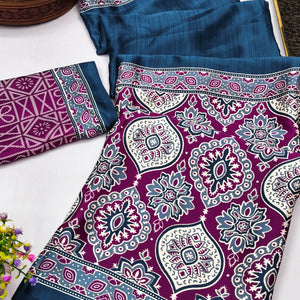 Blue Premium Crepe Silk Lightweight Saree Adorned with Classic Ajrakh Patterns