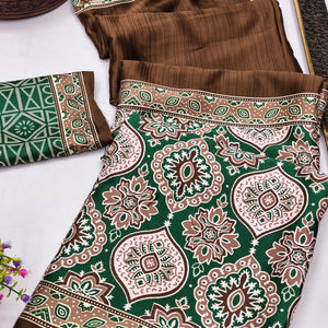 Brown Premium Crepe Silk Lightweight Saree Adorned with Classic Ajrakh Patterns