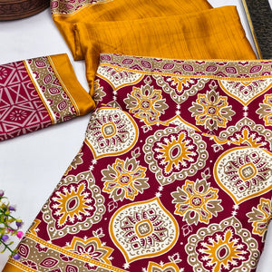 Mustard Premium Crepe Silk Lightweight Saree Adorned with Classic Ajrakh Patterns