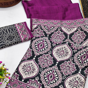Purple Premium Crepe Silk Lightweight Saree Adorned with Classic Ajrakh Patterns