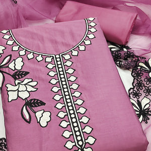 Graceful Pale Magenta Floral Viscose Dress Material Enhanced With Intricate Thread Embroidery Work