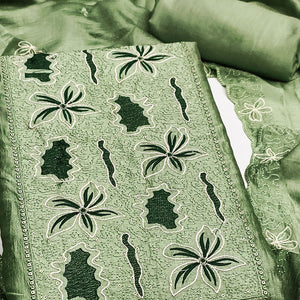 Green Floral Embroidery Enhanced Vichitra Silk Fabric Set for Stylish Traditional Outfits
