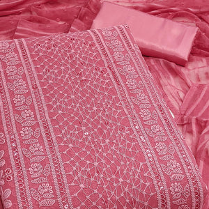Elegant Gajari Pink Floral Embroidered Georgette Dress Material With Delicate Sequins Accents