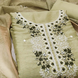 Elegant Green Floral Thread Embroidered Art Silk Dress Material Adorned With Shimmering Sequins