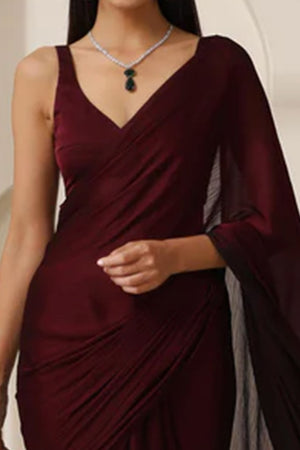 Elegant Maroon Solid Silk Blend Saree Crafted for Glamorous Party Wear