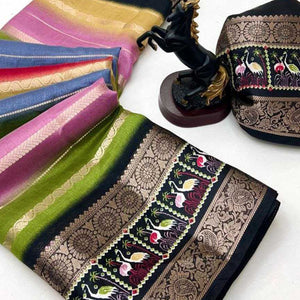 Festive Wear Multicolor Striped Dola Silk Saree with Elegant Zari Weave