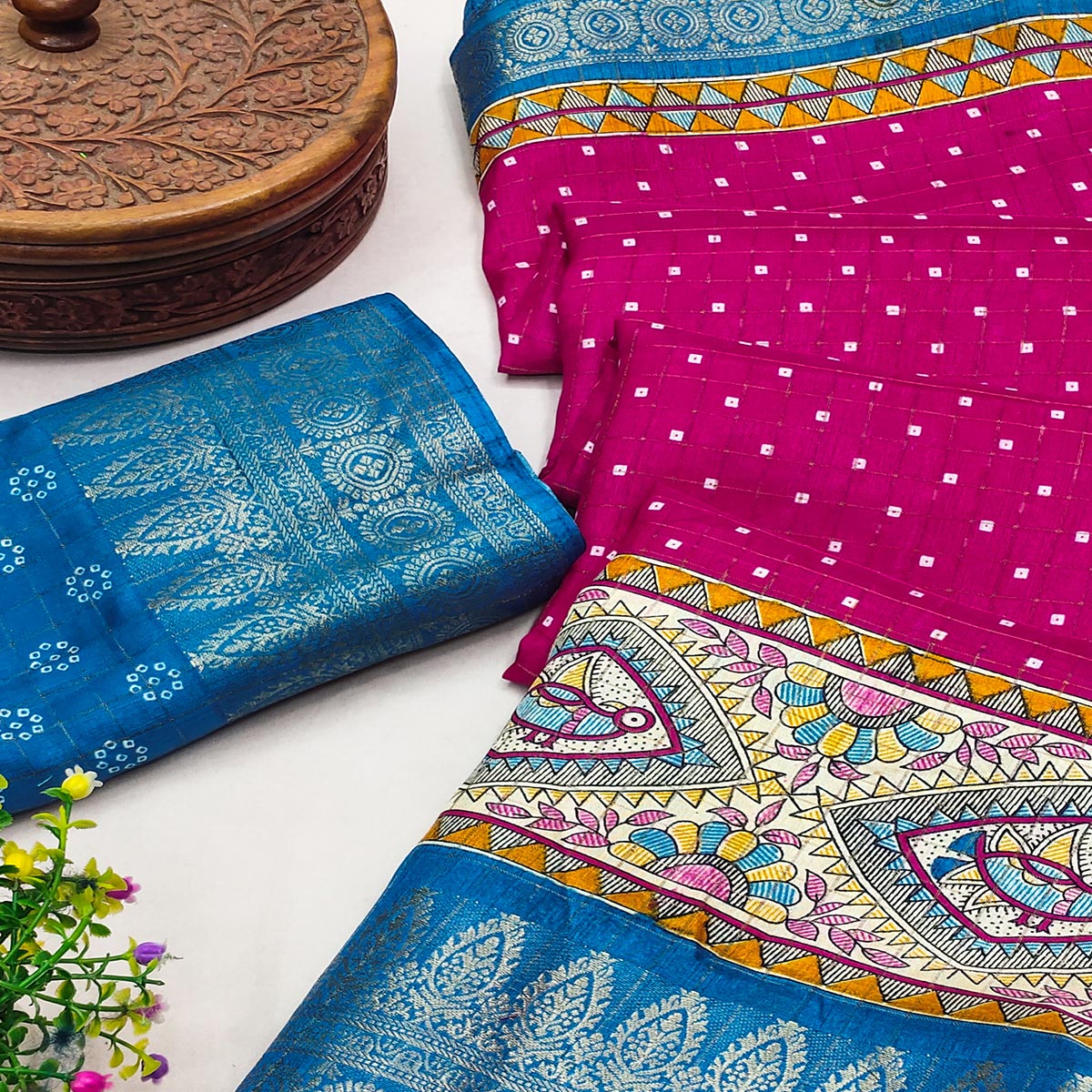 Pink Madhubani Work Woven Dola Silk Saree