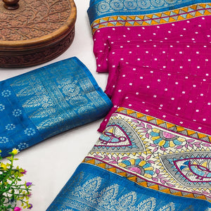 Pink Madhubani Work Woven Dola Silk Saree