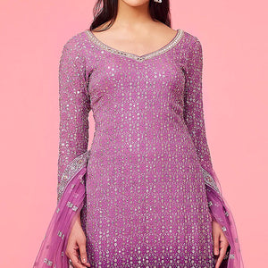 Purple Sequins Embroidered Georgette Semi Stitched Suit
