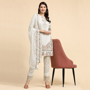 White Embroidered Georgette Semi Stitched Pakistani Suit