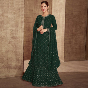 Green Sequins Embroidered Georgette Semi Stitched Palazzo Suit