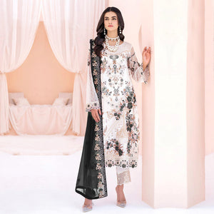 White & Black Floral Embroidered Georgette Semi Stitched Pakistani Suit