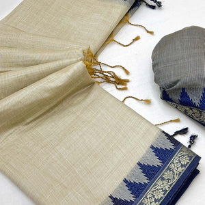 Ligth Grey Pure Silk Handloom Saree with Intricate Jacquard Weave