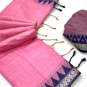 Pink Pure Silk Handloom Saree with Intricate Jacquard Weave