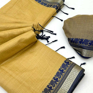Mustard Pure Handloom Silk Saree with an Elegantly Woven Jacquard Border
