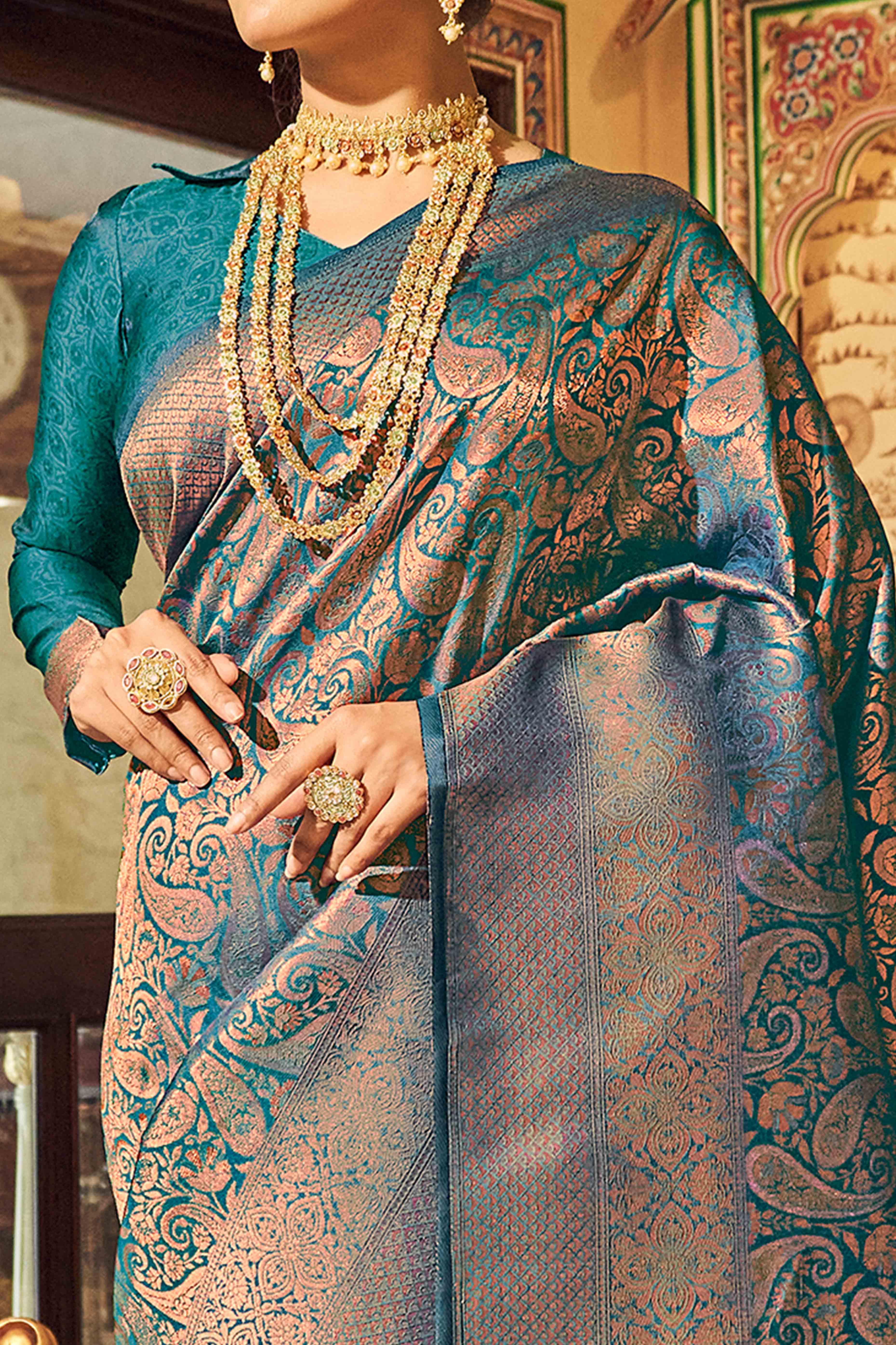 Morpich Green Floral Zari Woven Kanjivaram SIlk Saree