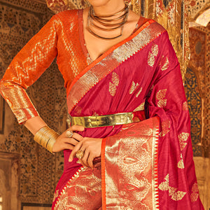 Pink Floral Woven Tussar Silk Saree